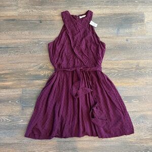 LOFT Plum Sleeveless Tie-Waist Dress